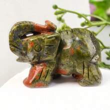 Estatuilla de elefante de cristal tallada a mano, decoración del hogar, cuarzo rosa Natural, amatista, animal artesanal, adorno feng shui WUYG - Estás sentado - Ver 2