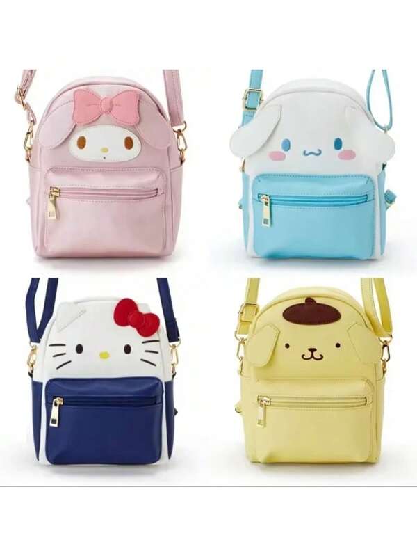 Sanrio Kawaii Sanrio Hello Kitty Melody Onpompurin Kitty Kuromi Cinnamorol Anime Mode Rucksack Schöne Reise Schultasche Mädchen Spaßiger Patchwork Muster und stilvolles Schuldesign