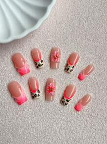 Pure Handmade Ten-Piece 2.5 Square Press-On Nails Pure Handmade Method Test Hand-Drawn Dyeing Process Pure Handmade 3D Three-Dimensional Carving Flower Modeling Glue Craft Fashionable And Versatile Suitable For Various Occasions Can Be Given To Friends, Best Friends, Relatives, New Year's Birthday Gifts Can Be Reused For Spring And Autumn