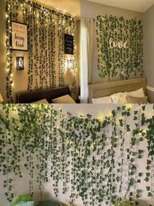 1pc/12pcs Artificial Ivy Vines With Fairy Lights, Suitable For Room Decor, Curtain Decor, Wall, Bedroom, Wedding, Birthday Party Decoration Gifts Graduation,Fake Plants