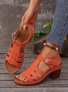 Comercio transfronterizo Tallas grandes 36-43 Sandalias de tacón alto grueso de moda color negro, sandalias blancas de uso diario con puntera abierta, sandalias para mujer de suela gruesa naranja, nuevos llegados de verano