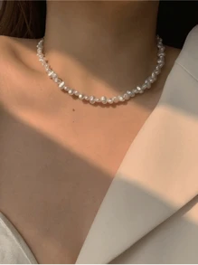 1 件仿巴洛克淡水珍珠项链，极简主义时尚颈链项链设计师风格 - 彩色 - 查看 1