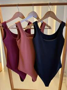 Kit 3 Body Bory Bori Women's Jumpsuit Square Neck Tank Top Thick Strap Winter Colors Suplex Double Layer Basic Travel Party Gift Beach Immediate Shipping Black Beige Brown Gray