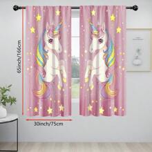 2 Stücke Einhorn & Stern Muster Vorhänge, Gardinenband Design, geeignet für Schlafzimmer, Kinderzimmer, Spielzimmer, Arbeitszimmer, verleiht ein verspieltes & träumerisches Ambiente zu Hause, dekorativ und gemütlich - Verschiedenfarbig - Übersicht 7