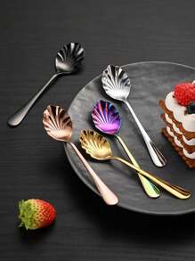 1/2/5 件优雅贝壳形勺子、不锈钢咖啡勺、厚冰淇淋甜点小勺、冰淇淋勺返校