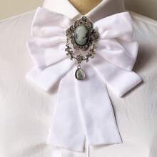 1pc Handmade Elegant White Bow Tie For Women, Suitable For Business, Campus Style, Fashion Outfit, Business Events, Performances, Hosting, Cosplay And More