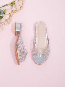 1 Pair New Summer Fashion Crystal Heel Little Girl High Heel Sandals, Girls Party Outdoor Performance Shoes, Party Princess High Heel Slippers Suitable For Wedding, Party - Silver - View 3
