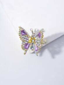 2 Pcs Young Girl Pink Fully Bling Rhinestone Animated Butterfly Hair Clips, Suitable As Birthday Gift For Girlfriend - Purple - View 2