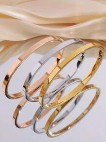 1pc Fashion Versatile Stainless Steel Glossy Ladies Bracelet Couple Bracelet Suitable For Men And Women Daily Wear Holiday Dating Gift Jewelry - 1 Glossy Bracelet - View 9