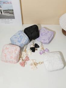 1x Cute Bow Pearl Bag Pendant + Lace Embroidery Square Bag, Bag Accessory Faux Pearl Keychain, Cute Faux Pearl Beaded Bracelet Keychain, Retro Charm Wallet Bag Backpack Car Charm For Women And Girls, Ribbon Pearl Pendant Suitable As A Gift For Friends And Relatives - Multicolor - View 2