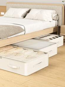 1 件米色床底收纳袋，衣物收纳袋，季节性床上用品收纳袋，卧室床底玩具收纳袋