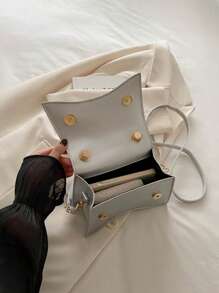 1 Pc Stylish Solid Color Novelty Bag, Flip Magnet Handbag ,Adjustable Shoulder Strap Crossbody Bag,Multifunctional Shoulder Bag,For Children/Student/Girl For Shopping/Daily Use - Silver - View 5