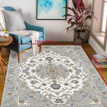 [Crystal Velvet 700g/㎡ Embossed Bottom 5mm Thick] Vintage European Style Floral Pattern Modern Carpet For Living Room, Kitchen, Bedroom, Study, Bathroom
