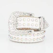 Rhinestone Belt, Western Cowboy Street Fashion Shiny Crystal Diamond Studded Luxury Leather Belt For Men And Women, Sparkling Zinc Alloy Rhinestone Belt, All Season Casual, Business, Boyfriend Husband Father Dad Men Gift, Daily Wear, Fashion, Teen, Outdoor, Vacation, Athletic, Travel, Street, Boho, Vintage Fall, Autumn, Halloween Autumn-Winter Accessories,Suitable For Teens, Youth,Men,Casual, Outdoor, Athletic, Vacation, Graduation Gifts, Birthday, Daily Wear - White - View 14