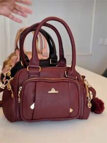 Women Travel Bag Lightweight Small Multi-Pocket Portable Messenger Bag Large Capacity For Daily Commuting Bowling - 酒紅色 - 查看 2