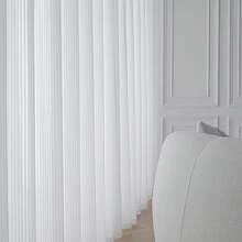 1pc White Vertical Stripe Sheer Curtain, Nordic Minimalist Solid Style, Rod Pocket Design, Easy To Hang, Washable, Premium Voile Fabric, Soft & Breathable, Filtering Light, Modern Home Window Privacy Decor, Suitable For Bedroom, Living Room, Bathroom, Dining Room, Closet, Office
