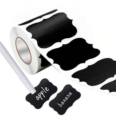 1Roll (Each Roll Contains 120pcs Tags) Chalkboard Glass Jar Label Stickers, Decorative Self-Adhesive Stickers For Jars And Containers, Reusable & Easy To Write On, Water-Resistant , Perfect For Pantry Organization, Spice Jar Labeling, And Party Decorations, Multiple Shape Designs For Various Applications, Organize Your Home & Kitchen With Style.