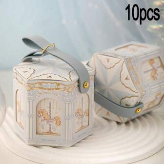 10pcs Carousel Candy Packaging Boxes, Gift Boxes, Favor Boxes, Suitable For Weddings, Birthdays, Festivals, Candy Shops