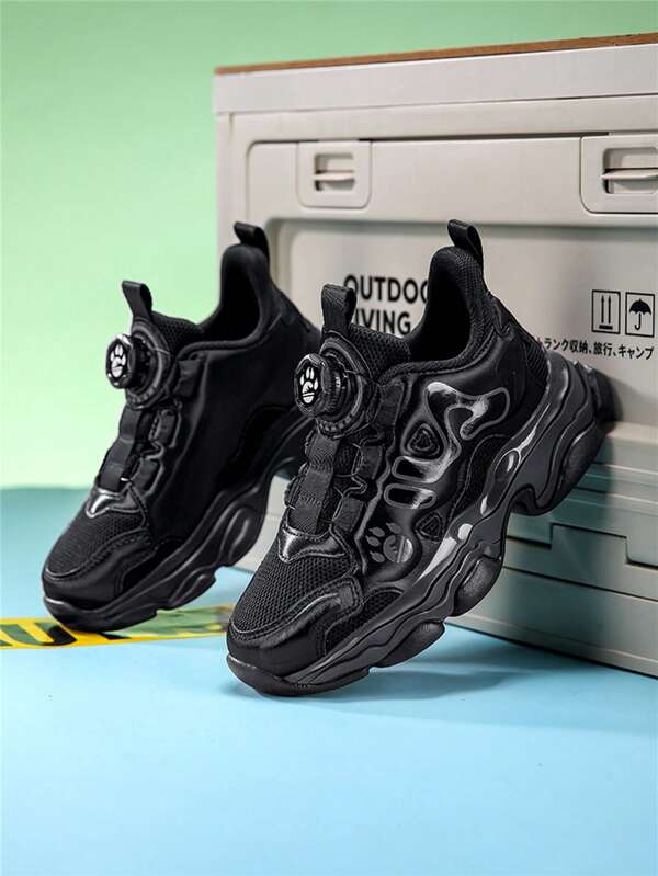 Kids Sports Shoes For Boys And Girls, Spring Breathable Mesh, Rotating Button Closure, Lightweight, Comfortable, Flexible - Suitable For Outdoor Activities, Sports, And Casual Wear At School And Outdoors