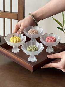 1pc/4pcs Chinese Style High-Footed Tea Pastry Plate Lotus Frosted Glass Dish Cake Plate Afternoon Tea Dessert Plate Exquisite Tray Small Dessert DishSchool Supplies,Christmas Gift