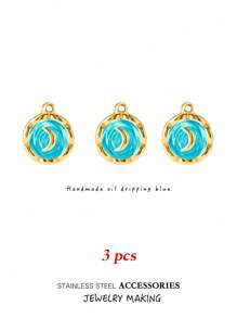 3/5pcs Gold Color Stainless Steel Enamel Charms Pendants For DIY Earrings Necklace Jewelry Making Supplies Handcrafted Oil Dripping Personalized