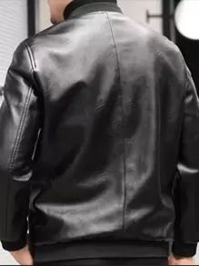 Men's PU Leather Jacket Slim Fit Casual Motorcycle Biker Jacket - Black - View 3