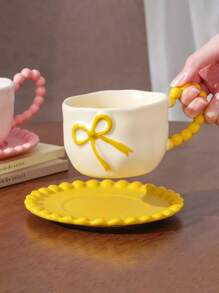 1 件 350ml 陶瓷咖啡杯碟套装，法式浮雕 INS 高端瓷器马克杯，英式简约下午茶杯碟，阿拉伯咖啡杯，意大利浓缩咖啡/拿铁杯，适用于办公室，早餐牛奶杯，日常茶会，适合朋友生日，节日纪念品返校