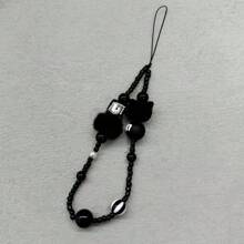 Monster Cat Black Short Lanyard Beaded Camera Wrist Strap Pendant Necklace Mobile Phone Chain Accessories Gifts For Mother, Family, Friends, Birthday, Holiday Phone Charm
