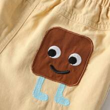 男童卡通图案松紧腰宽松休闲短裤 - 卡其色 - 查看 2