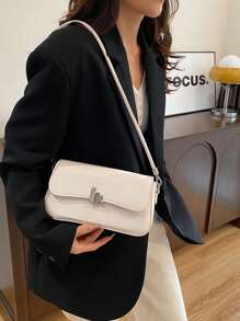 Effen kleur modieuze PU vierkante oksel tas, schoudertas casual veelzijdige minimalistische crossbody tas, lichtgewicht zakelijke vrouwen handtas met klep, geschikt voor meisjes, dames, studenten, kantoorpersoneel, zakelijke gelegenheden