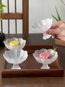 1pc/4pcs Chinese Style High-Footed Tea Pastry Plate Lotus Frosted Glass Dish Cake Plate Afternoon Tea Dessert Plate Exquisite Tray Small Dessert DishSchool Supplies,Christmas Gift