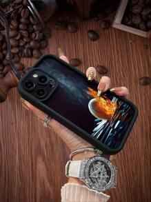 1pc Basketball Smoke-Emitting Pattern Phone Case, Luxury Black Full-Body Protection Shock-Proof Drop-Proof Thick TPU Phone Case, Compatible With IPhone 16