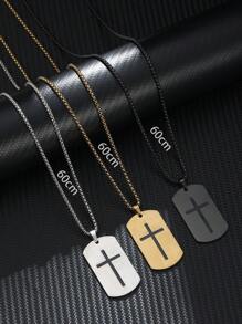 1 件复古不锈钢军用标签吊坠项链，适合男士日常佩戴 - 款式A - 查看 2