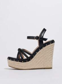 Women's Thick Sole Wedge High Heel Casual Fashionable Comfortable Rhinestone Trim Slide Sandals