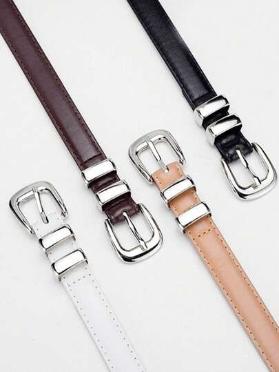 1pc Women's Versatile Multi-Color Minimalist Silver Buckle 3-Piece Dress Belt Set, Suitable For Jeans Summer, School Fall, Autumn, Halloween