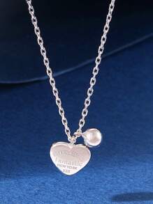 1pc S925 Sterling Silver New York Eternal Heart Shaped Necklace, Suitable For Men & Women, Wear For Holidays, Party