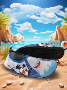 儿童户外沙滩鞋，男童浅蓝色鲨鱼网软底轻便透气游泳水鞋，适合户外、沙滩、万圣节派对 - 淺藍色 - 查看 6