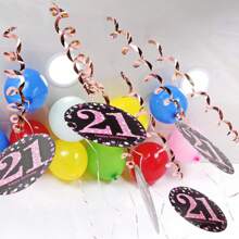 1set Rose Gold PVC Spiral Happy Birthday Swirl 18/21/30/40/50/60/70/80 Years Old Hanging Ornaments Birthday Party Decorations Birthday Decor