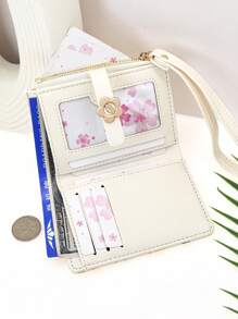 MINGYOU Women's Short Wallet PU Mini Handbag With Ditsy Floral Student Buckle Patchwork Multicolor Contrast Color Multipurpose Wallet Card Holder Compact And Portable Suitable As Holiday Gift Flower Purse Wallet Purse Wallet Mini Wallet Small Wallet - White - View 3