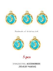 3/5pcs Gold Color Stainless Steel Enamel Charms Pendants For DIY Earrings Necklace Jewelry Making Supplies Handcrafted Oil Dripping Personalized