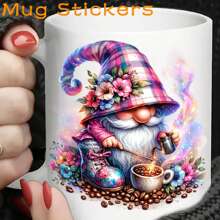 12 szt. Coffee Gnomes UV DTF Transfer Stickers do gorących i zimnych napojów, idealny prezent na urodziny, święta, Boże Narodzenie, Nowy Rok, Walentynki, wysokiej jakości samoprzylepne naklejki na kubki i butelki z wodą