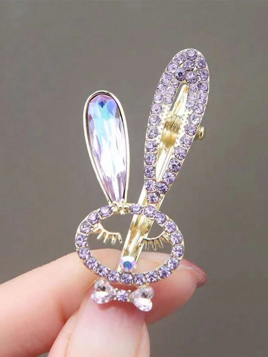 1 pezzo Fermaglio per capelli elegante e minimalista da donna con design a coniglietto, in lega metallica con strass rosa, versatile e affascinante per uso quotidiano, accessorio per outfit da spiaggia e viaggio, fermagli per capelli