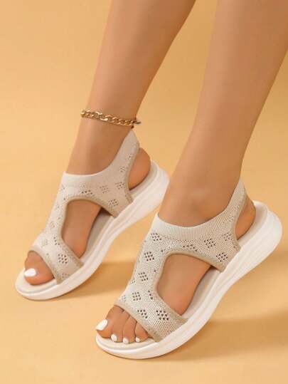 女士图案镂空网眼休闲运动凉鞋