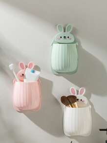 1/2/4pcs Rabbit Cartoon Storage Box Suitable For Easter Children's Bath Products Storage Rack No-Drill Children's Toothbrush And Toothpaste Home Storage