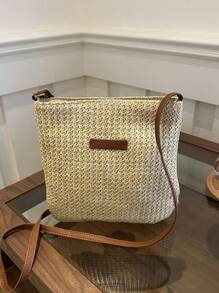 Bolso de paja para mujer portátil, ideal para primavera y verano, muy adecuado para negocios, universidad, escuela primaria, secundaria, viajes, fiestas, trabajo, transporte, oficina, estadio, deportes, vacaciones, playa, bolso de hombro