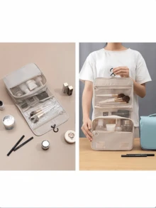 1 pieza Bolsa de aseo portátil y resistente al agua para viajes, estuche de almacenamiento para cosméticos - Beis - Ver 4