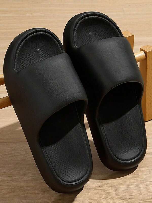 Summer New Thick Sole Soft Solid Color Round Toe Slip-On Casual Minimalist Non-Slip Deodorizing EVA Material Indoor Outdoor Slippers