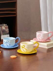 1 件 350ml 陶瓷咖啡杯碟套装，法式浮雕 INS 高端瓷器马克杯，英式简约下午茶杯碟，阿拉伯咖啡杯，意大利浓缩咖啡/拿铁杯，适用于办公室，早餐牛奶杯，日常茶会，适合朋友生日，节日纪念品返校