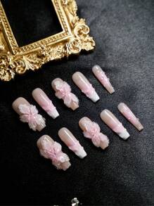 10Pcs Short Handmade Press On Nails For Party And Daily Wear, Flowers Designer Press-On Nails For Girls, Easy To Wear10Pcs Y2K Handmade Press On Nails, Shiny Artificial Gems, Spring And Summer Style, Suitable For Girls And Women Festivals Parties And Daily Wear(Note:The Color Of The Accessories Is Random) Nail Supplies Nails - Baby Pink - View 13