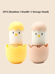 3Pcs Eggshell Cleaning Ball With Handle, Cute Chick Dish Scrubber Sponge, Non-Scratch Kitchen Cleaning Tools - Multicolor - View 12